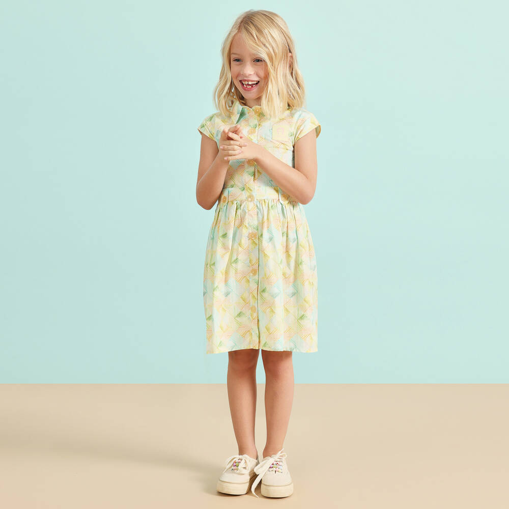 AIGNER-Girls Yellow Geometric Cotton Shirt Dress | Childrensalon