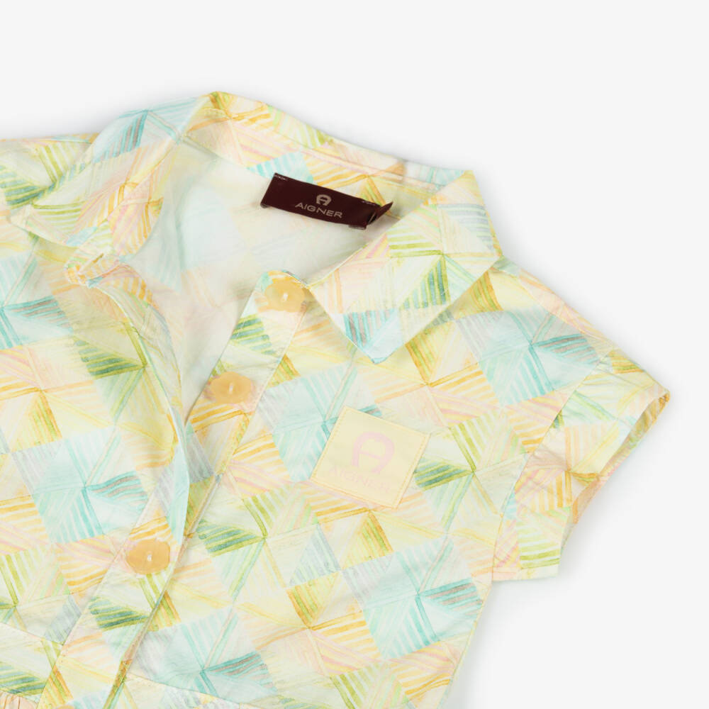AIGNER-Girls Yellow Geometric Cotton Shirt Dress | Childrensalon