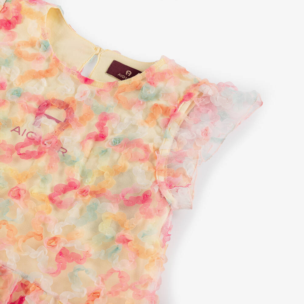 AIGNER-Girls Yellow & Pink Floral Tulle Dress | Childrensalon