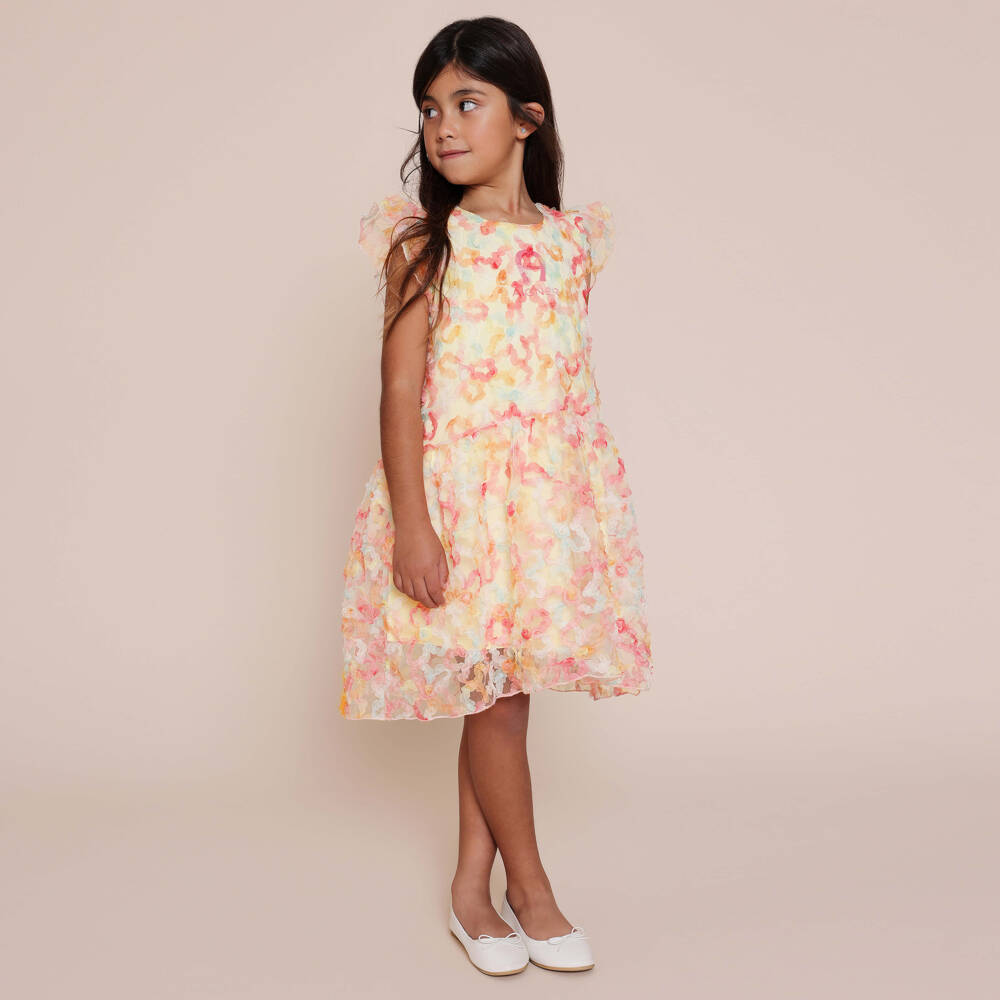 AIGNER-Girls Yellow & Pink Floral Tulle Dress | Childrensalon