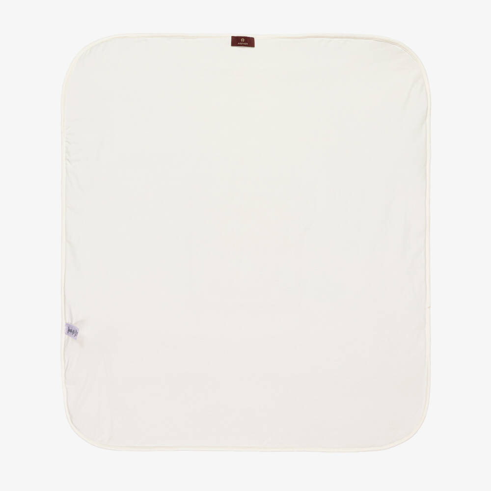 AIGNER-Ivory Baby Blanket with Gold Horseshoe Logo Print (88cm) | Childrensalon