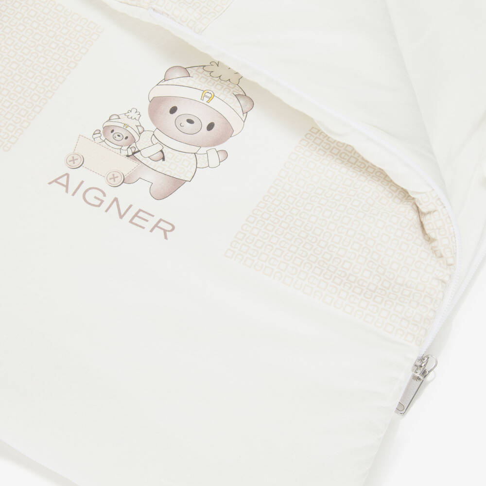 AIGNER-Конверт кремово-бежевый с мишкой и логотипом (71см) | Childrensalon