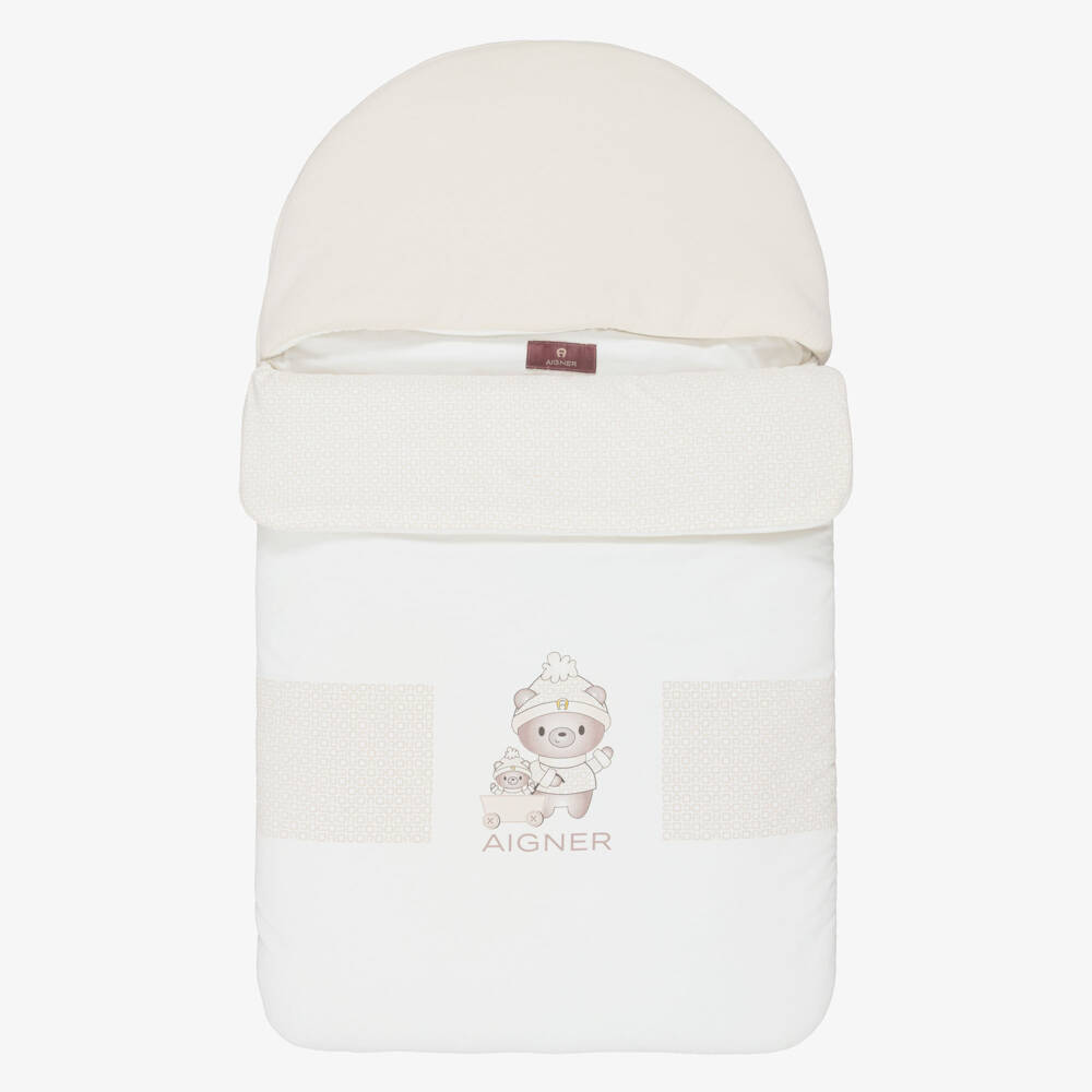 AIGNER-Ivory & Beige Nest with Teddy & Logo Motif (71cm) | Childrensalon