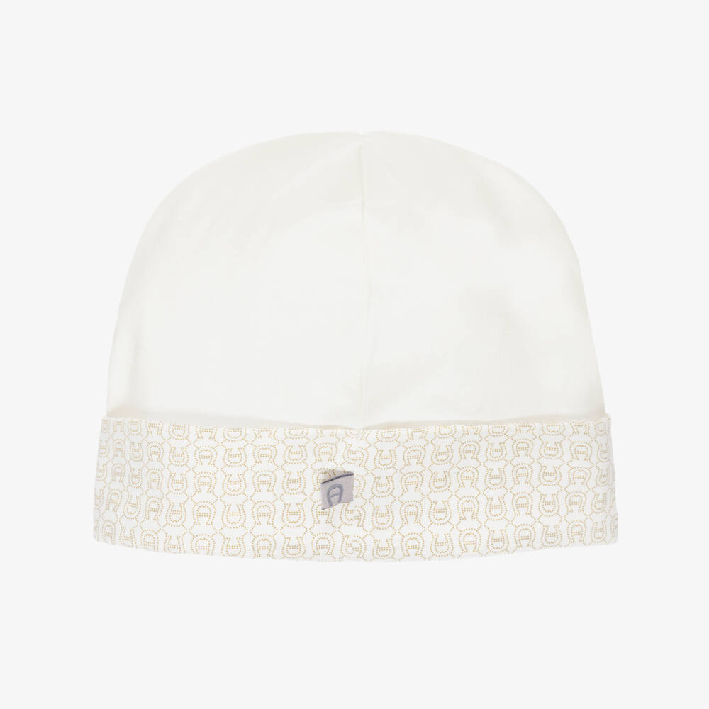AIGNER-Ivory Cotton Logo Patterned Hat | Childrensalon