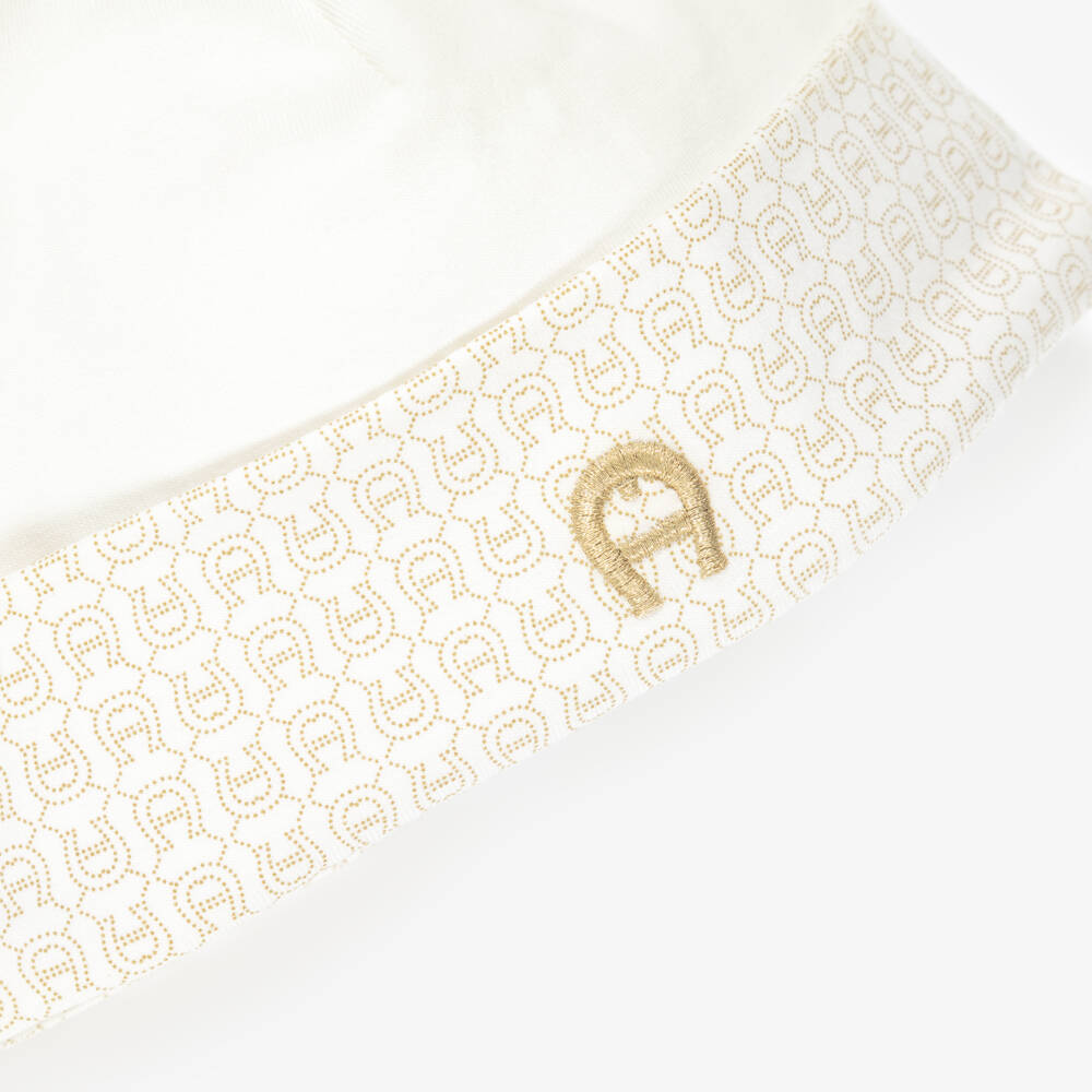 AIGNER-Ivory Cotton Logo Patterned Hat | Childrensalon