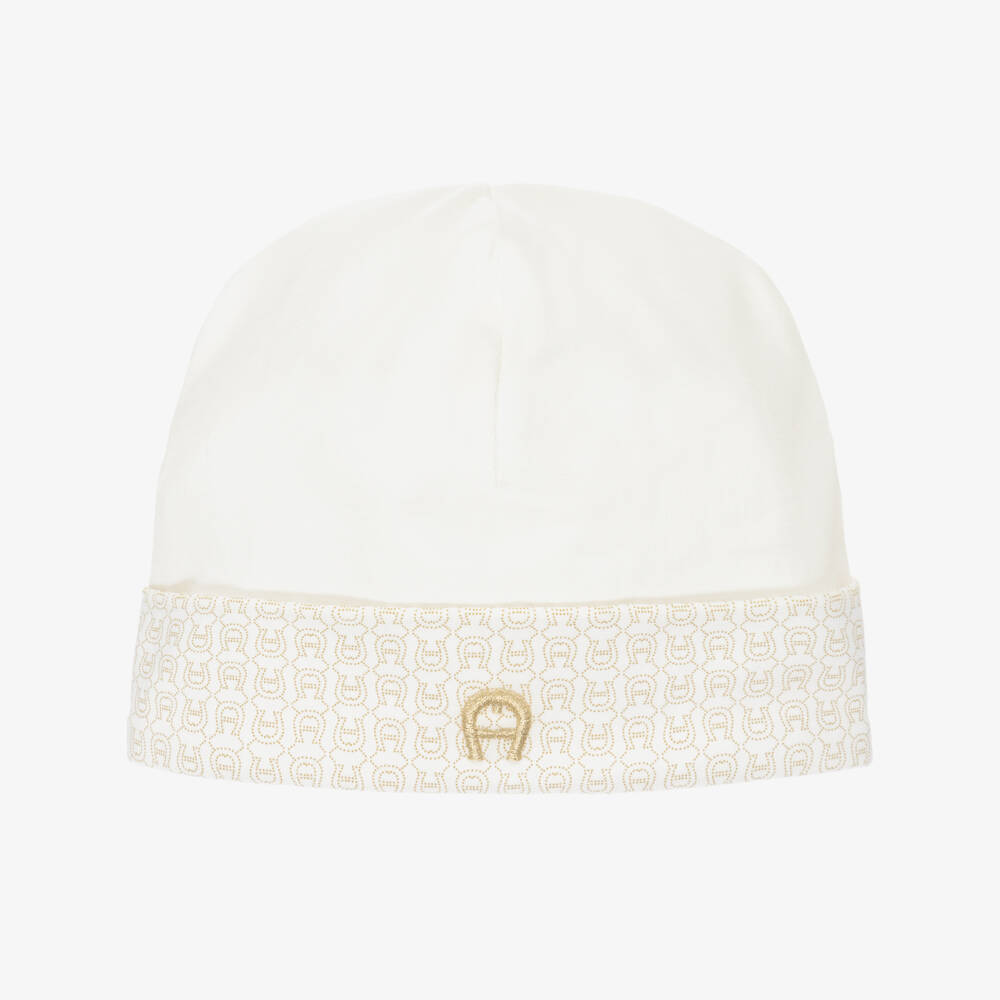 AIGNER-Ivory Cotton Logo Patterned Hat | Childrensalon