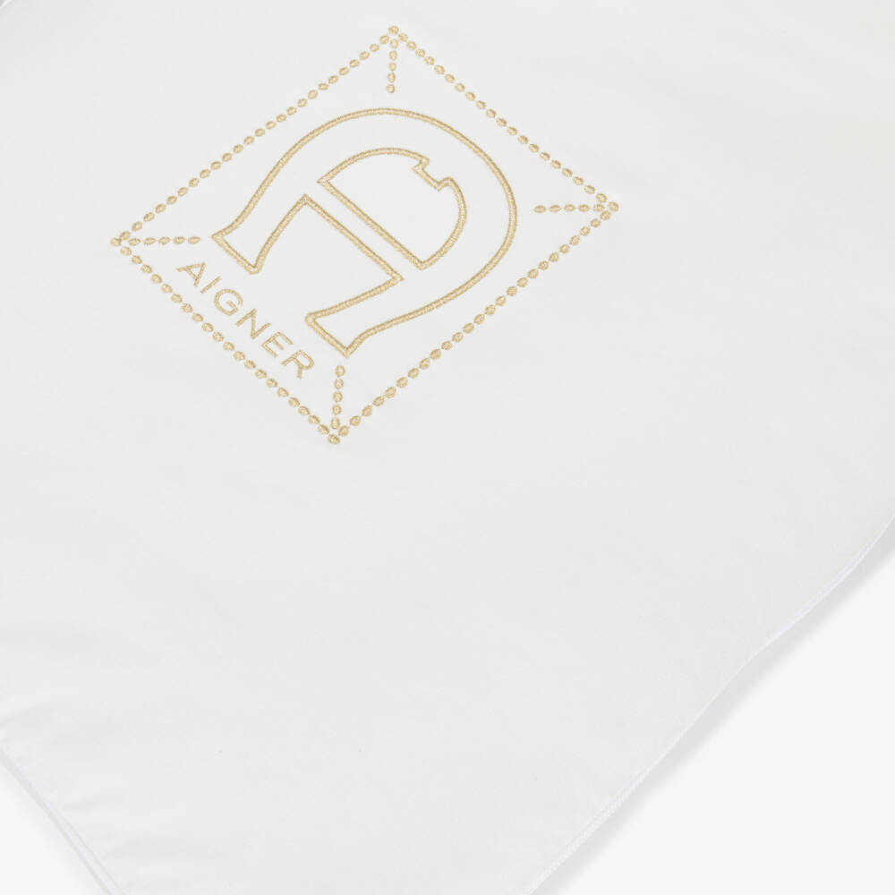 AIGNER-Ivory Cotton Nest with Gold Logo Embroidery (72cm) | Childrensalon