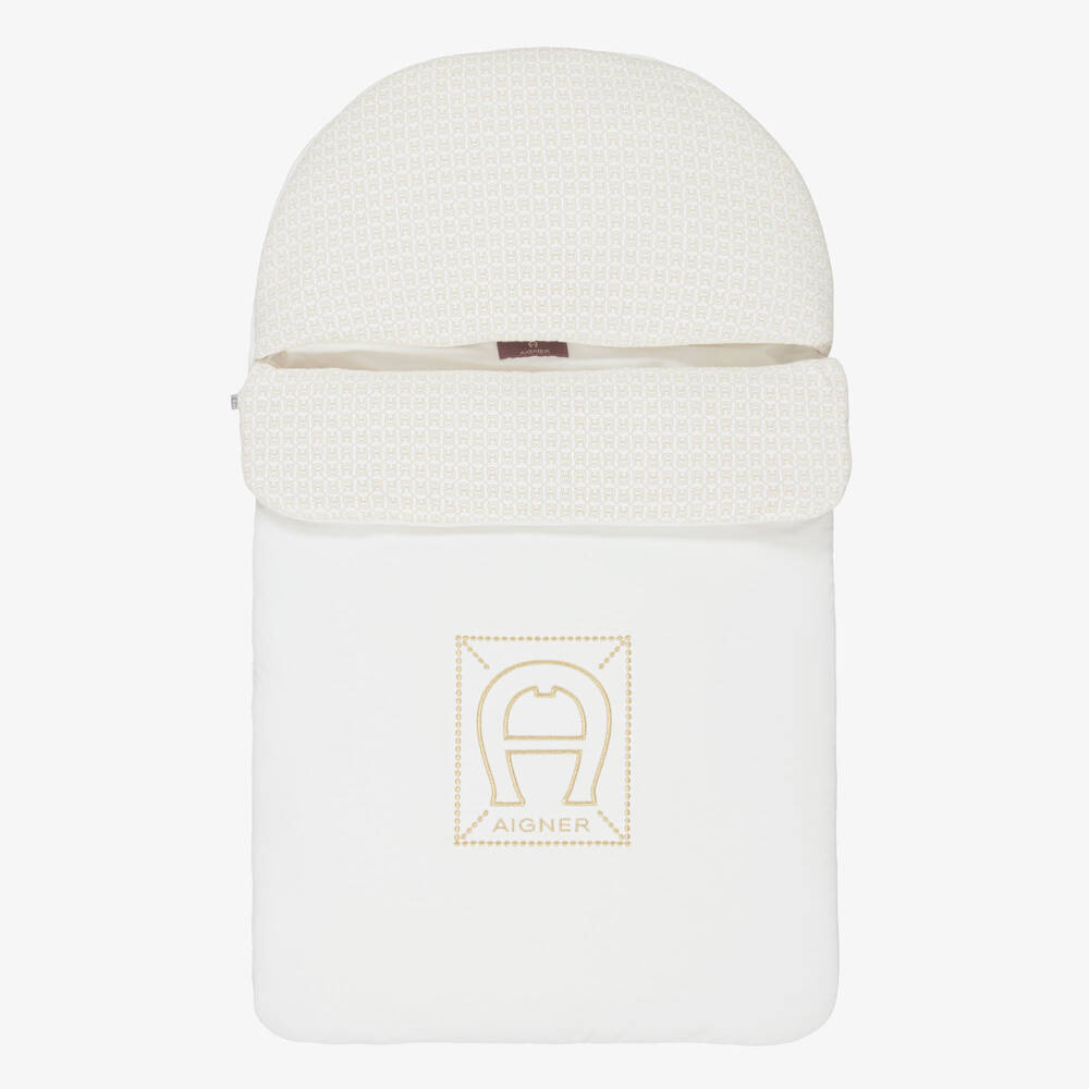 AIGNER-Ivory Cotton Nest with Gold Logo Embroidery (72cm) | Childrensalon