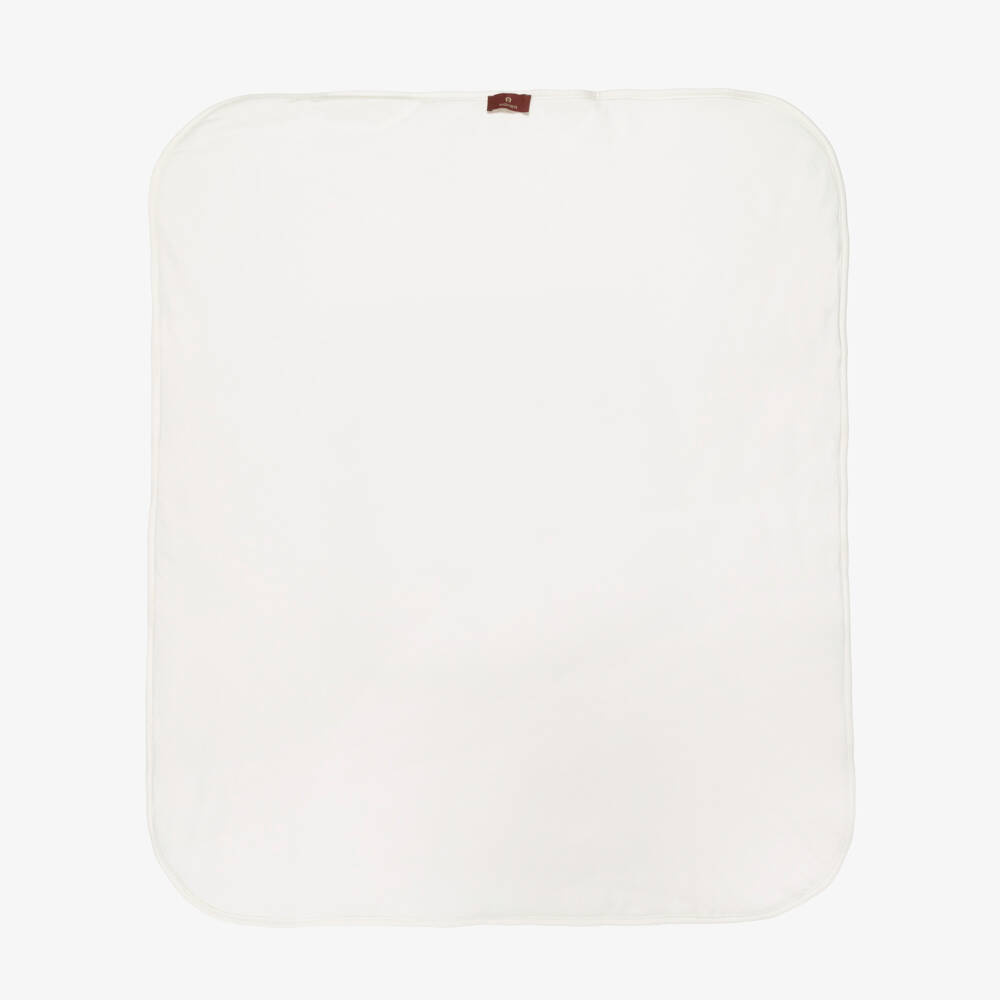 AIGNER-Ivory & Gold Logo Pima Cotton Blanket (90cm) | Childrensalon