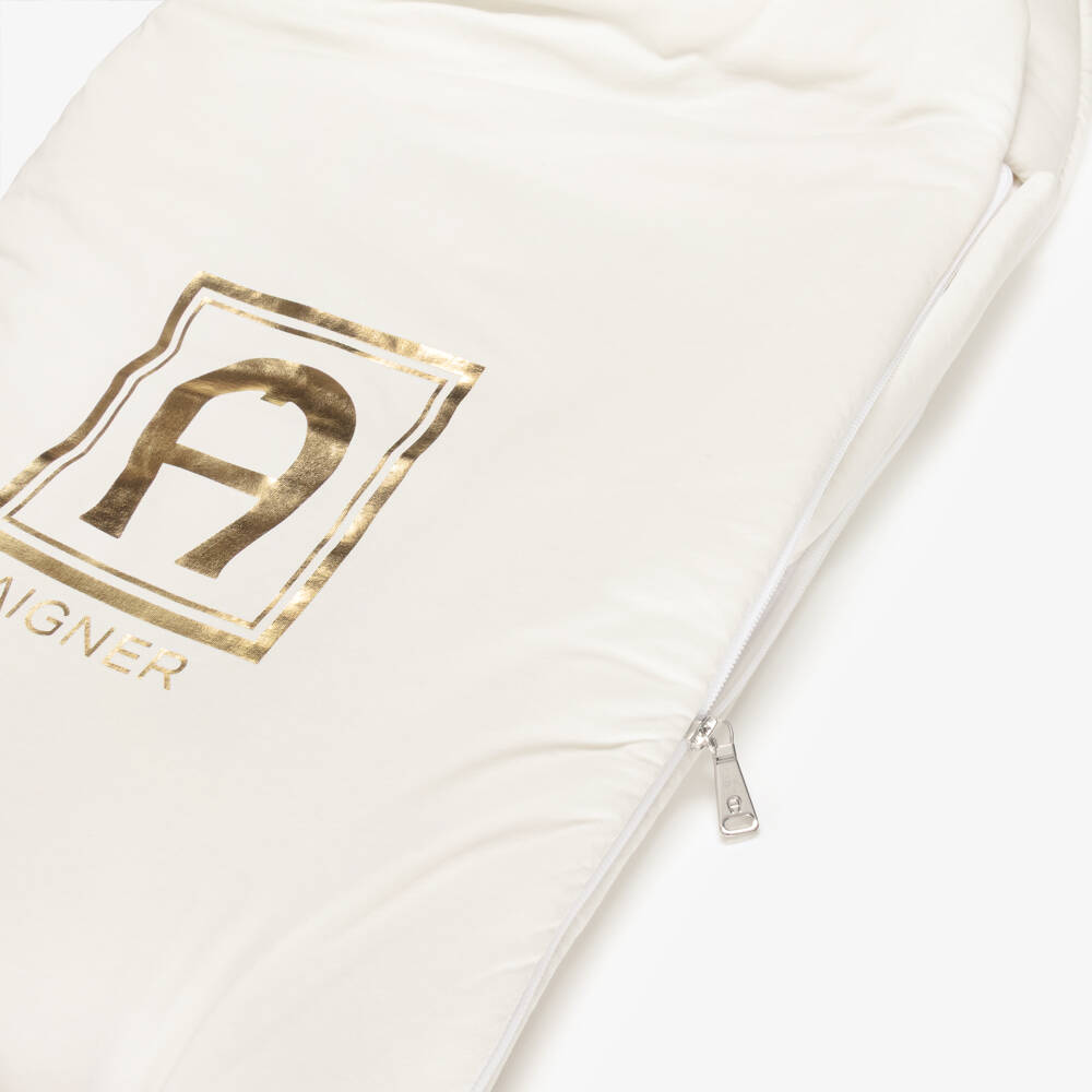 AIGNER-Ivory & Gold Logo Pima Cotton Nest (73cm) | Childrensalon