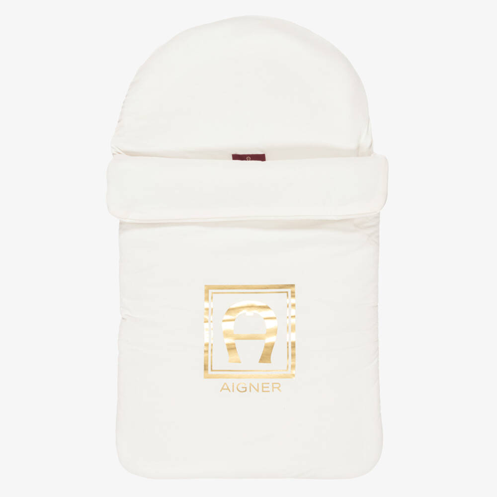 AIGNER-Ivory & Gold Logo Pima Cotton Nest (73cm) | Childrensalon