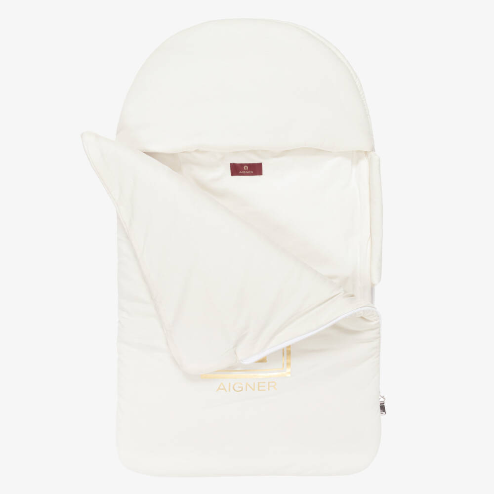 AIGNER-Ivory & Gold Logo Pima Cotton Nest (73cm) | Childrensalon