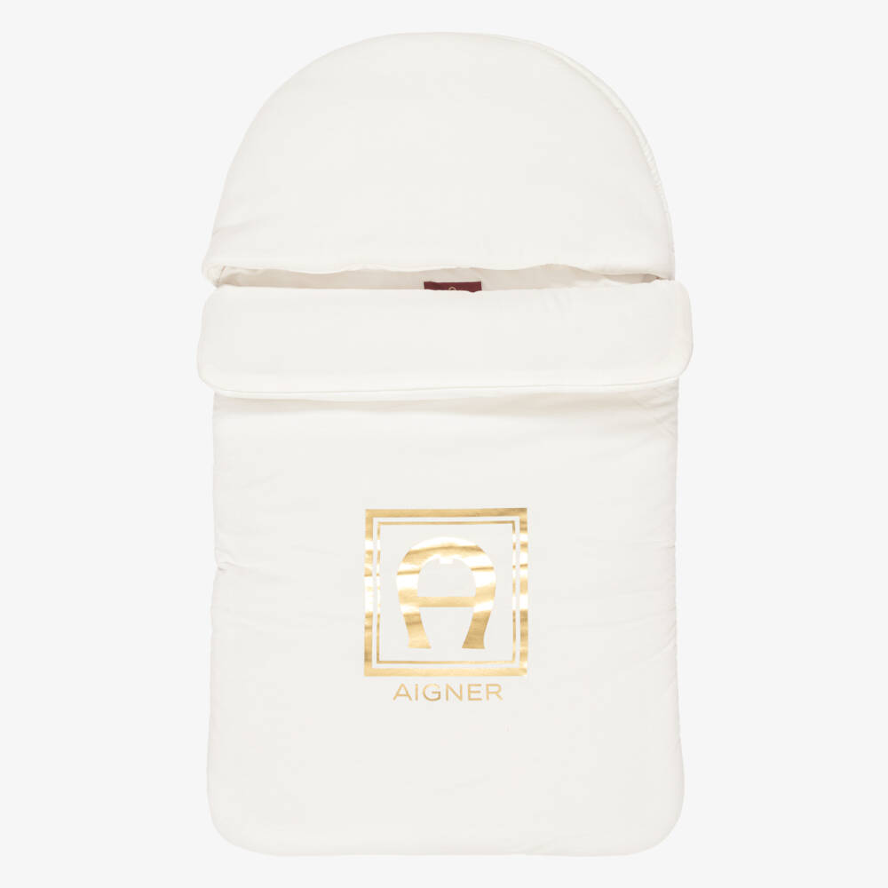 AIGNER-Ivory & Gold Logo Pima Cotton Nest (73cm) | Childrensalon