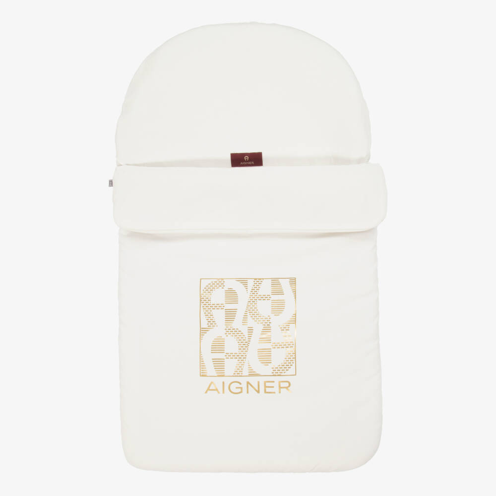 AIGNER-Ivory & Gold Pima Cotton Padded Baby Nest (72cm) | Childrensalon