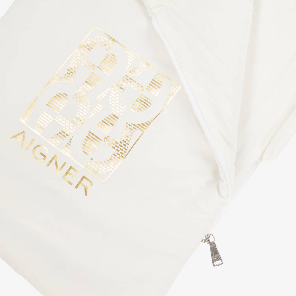 AIGNER-Ivory & Gold Pima Cotton Padded Baby Nest (72cm) | Childrensalon