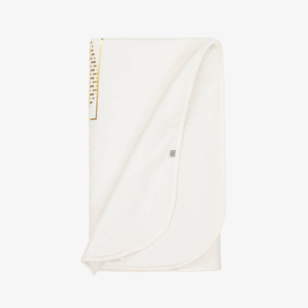 AIGNER-Ivory & Gold Pima Cotton Padded Blanket (90cm) | Childrensalon