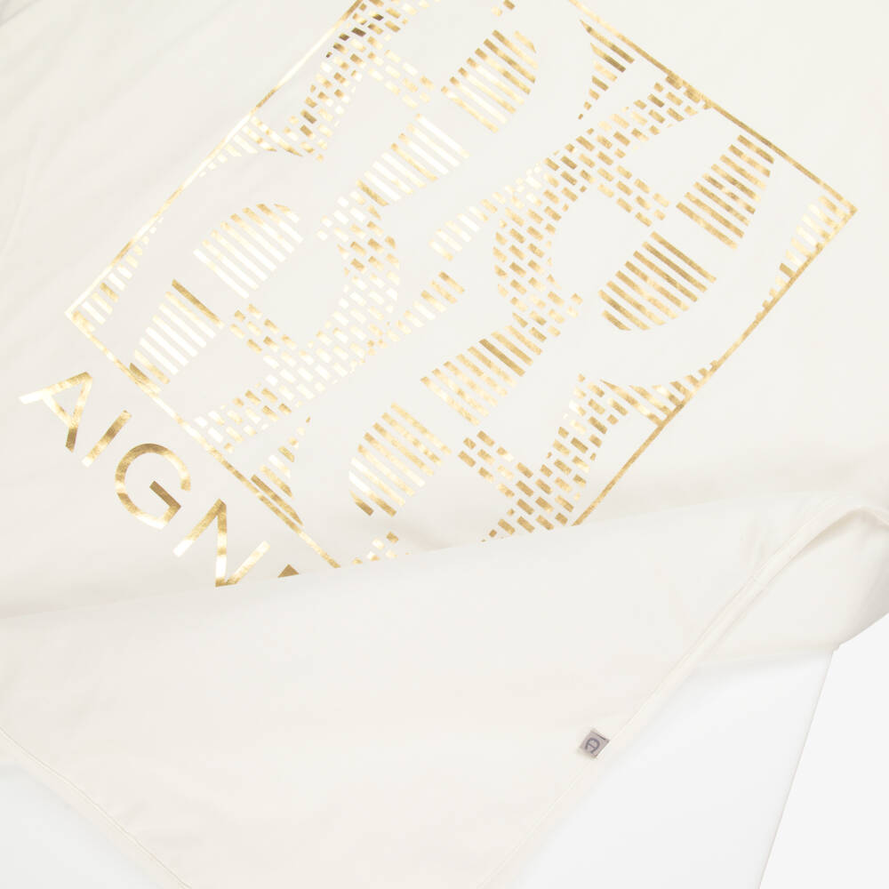AIGNER-Ivory & Gold Pima Cotton Padded Blanket (90cm) | Childrensalon