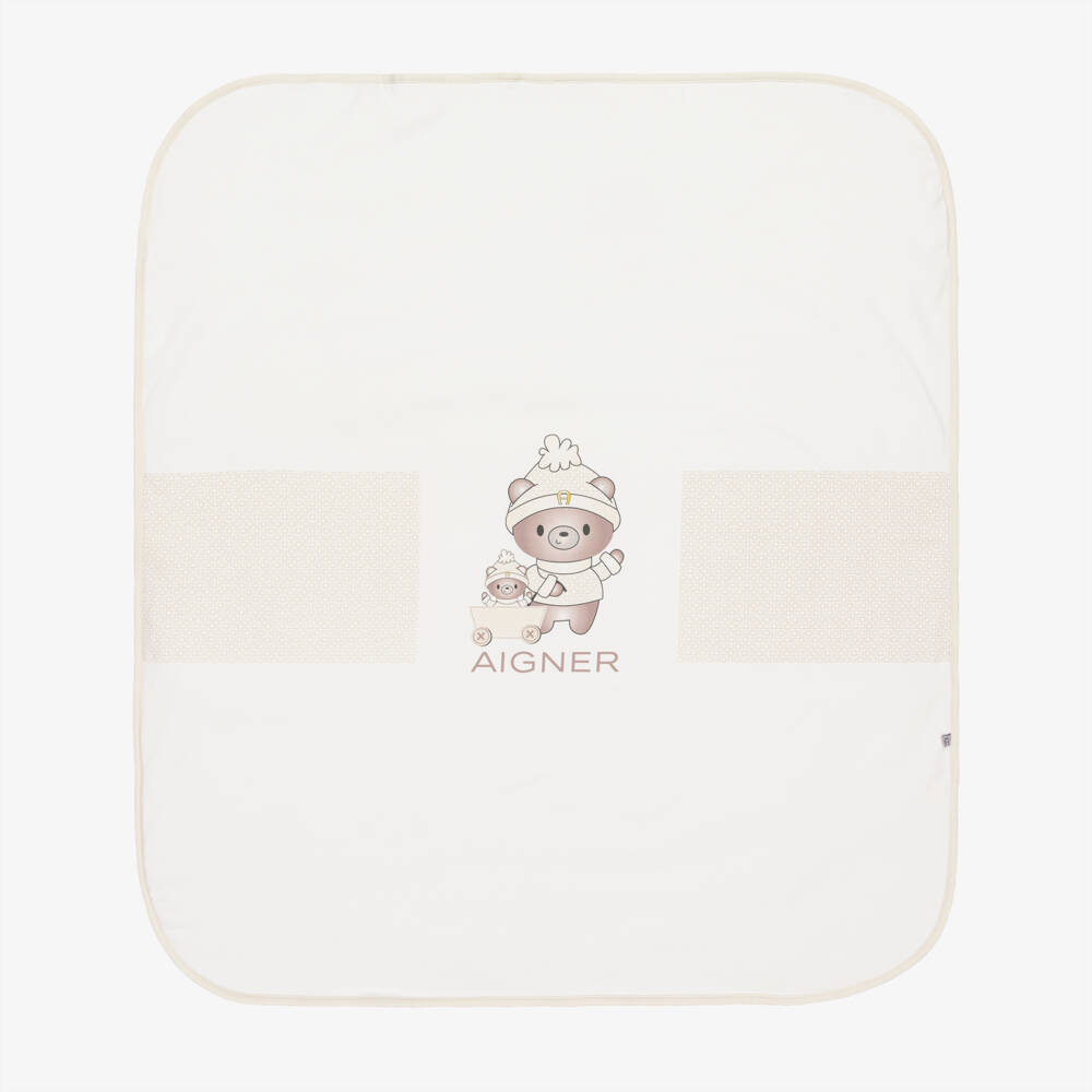 AIGNER-Одеяло из хлопка кремовое стеганое с мишкой (88см) | Childrensalon