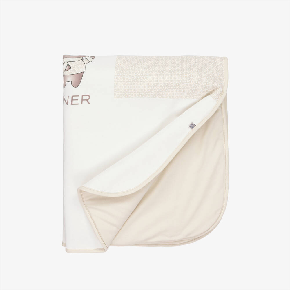 AIGNER-Одеяло из хлопка кремовое стеганое с мишкой (88см) | Childrensalon