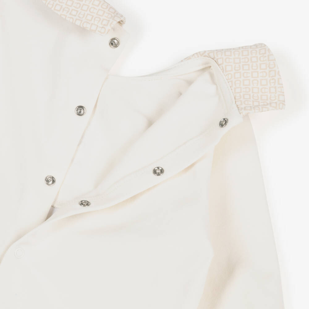 AIGNER-Ivory Pima Cotton Babygrow with Logo Pattern Trims | Childrensalon
