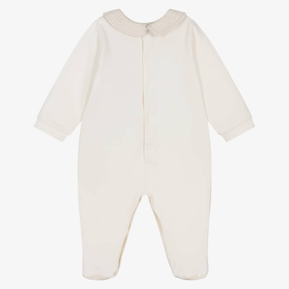 AIGNER-Ivory Pima Cotton Babygrow with Logo Pattern Trims | Childrensalon