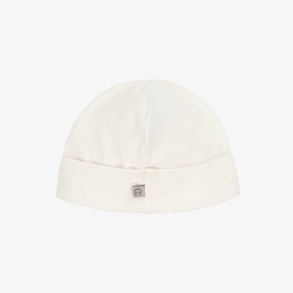 AIGNER-Ivory Pima Cotton Embroidered Logo Baby Hat | Childrensalon