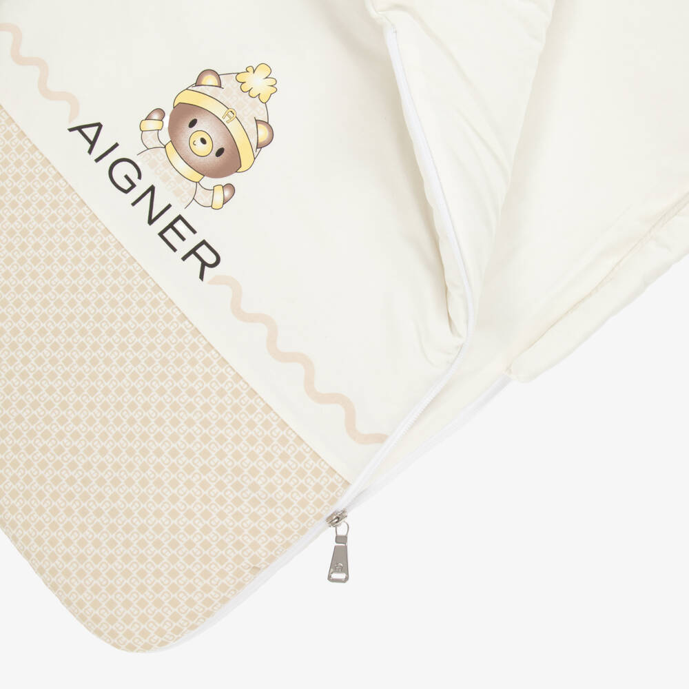 AIGNER-Ivory Pima Cotton Padded Teddy Bear Baby Nest (72cm) | Childrensalon