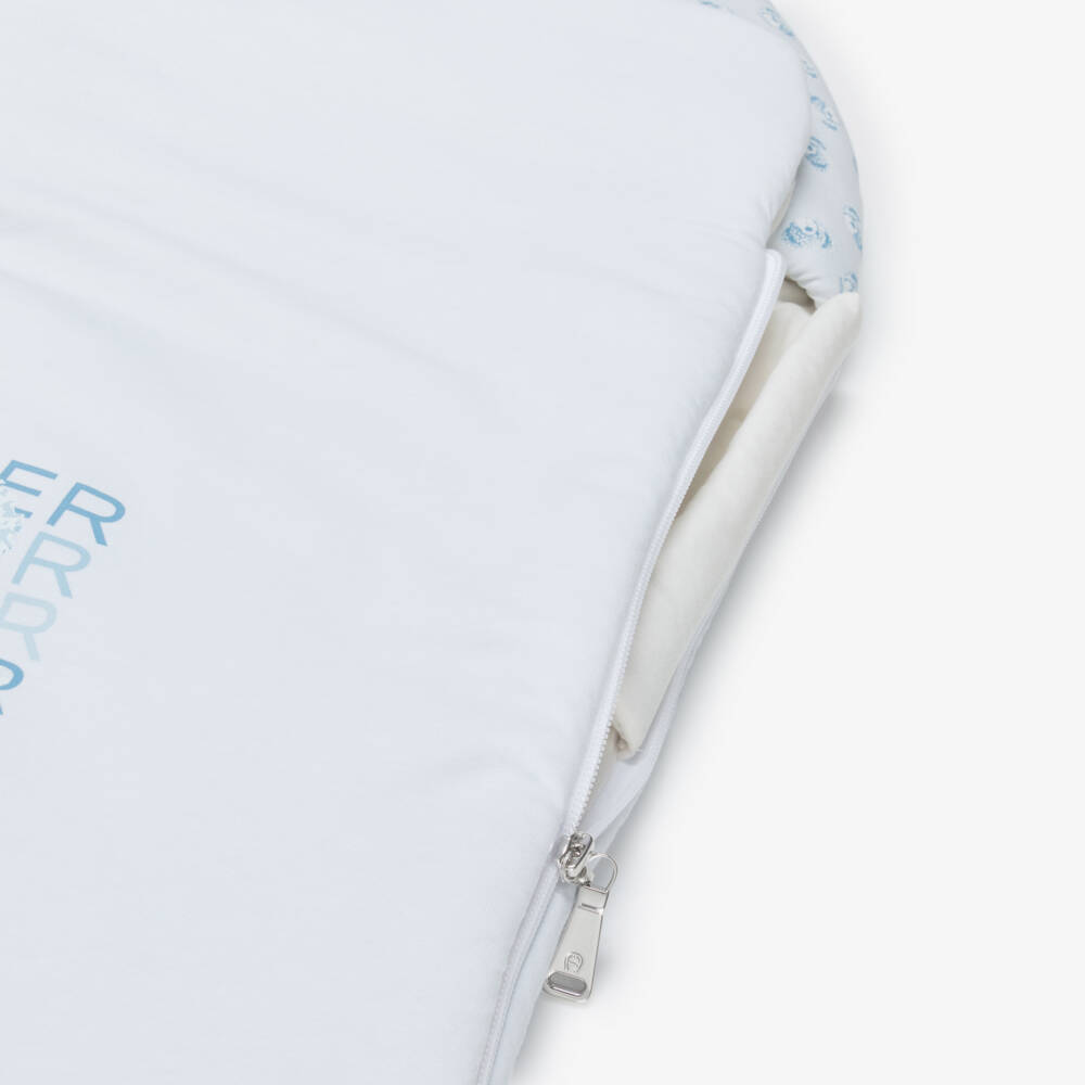 AIGNER-Padded Blue Pima Cotton Logo & Bear Print Nest (70cm) | Childrensalon