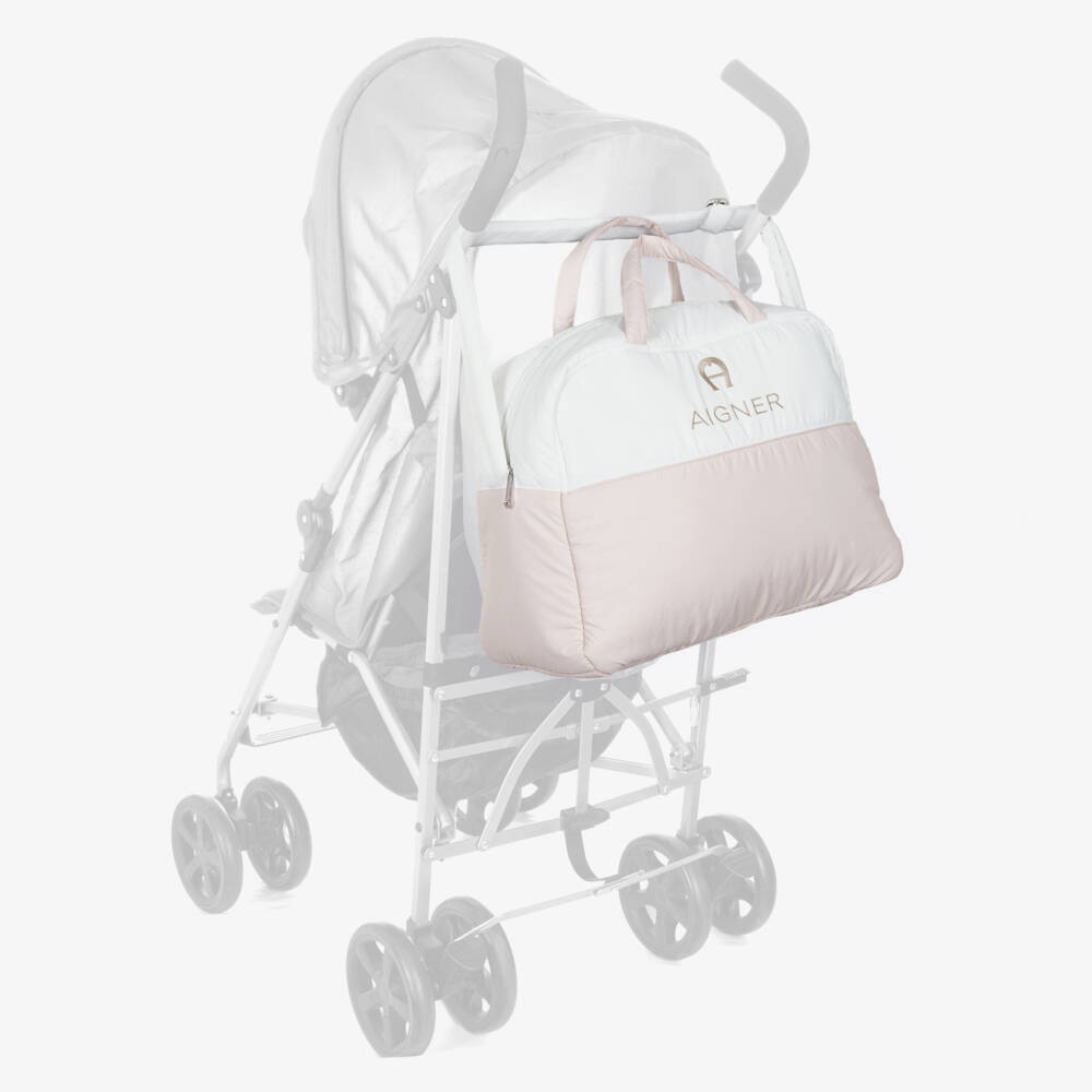 AIGNER-White & Beige Baby Changing Bag (43cm) | Childrensalon