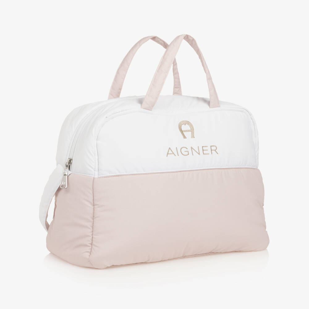 AIGNER-White & Beige Baby Changing Bag (43cm) | Childrensalon