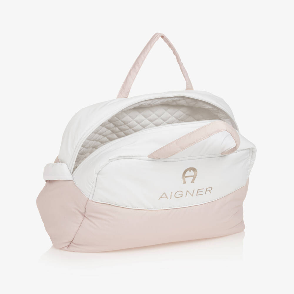 AIGNER-White & Beige Baby Changing Bag (43cm) | Childrensalon