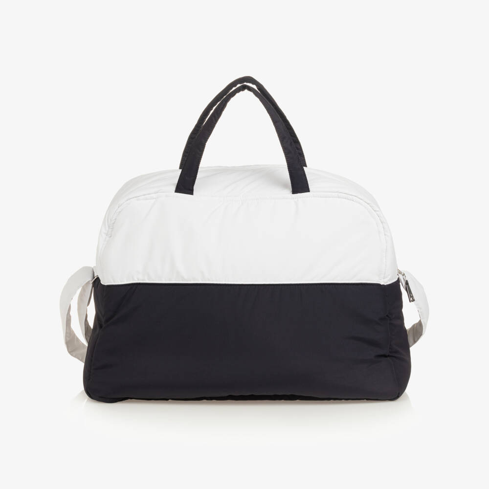 AIGNER-White & Navy Blue Baby Changing Bag (43cm) | Childrensalon
