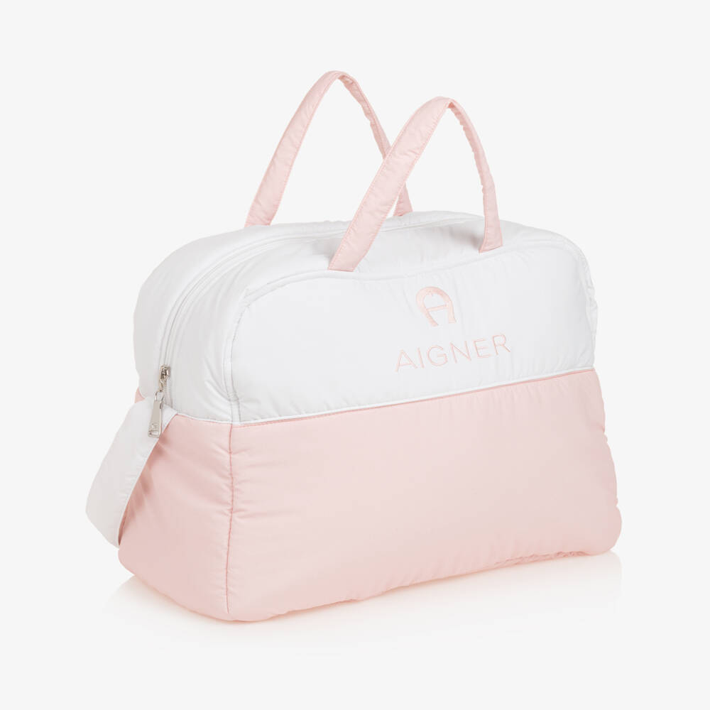 AIGNER-White & Pink Baby Changing Bag (43cm) | Childrensalon