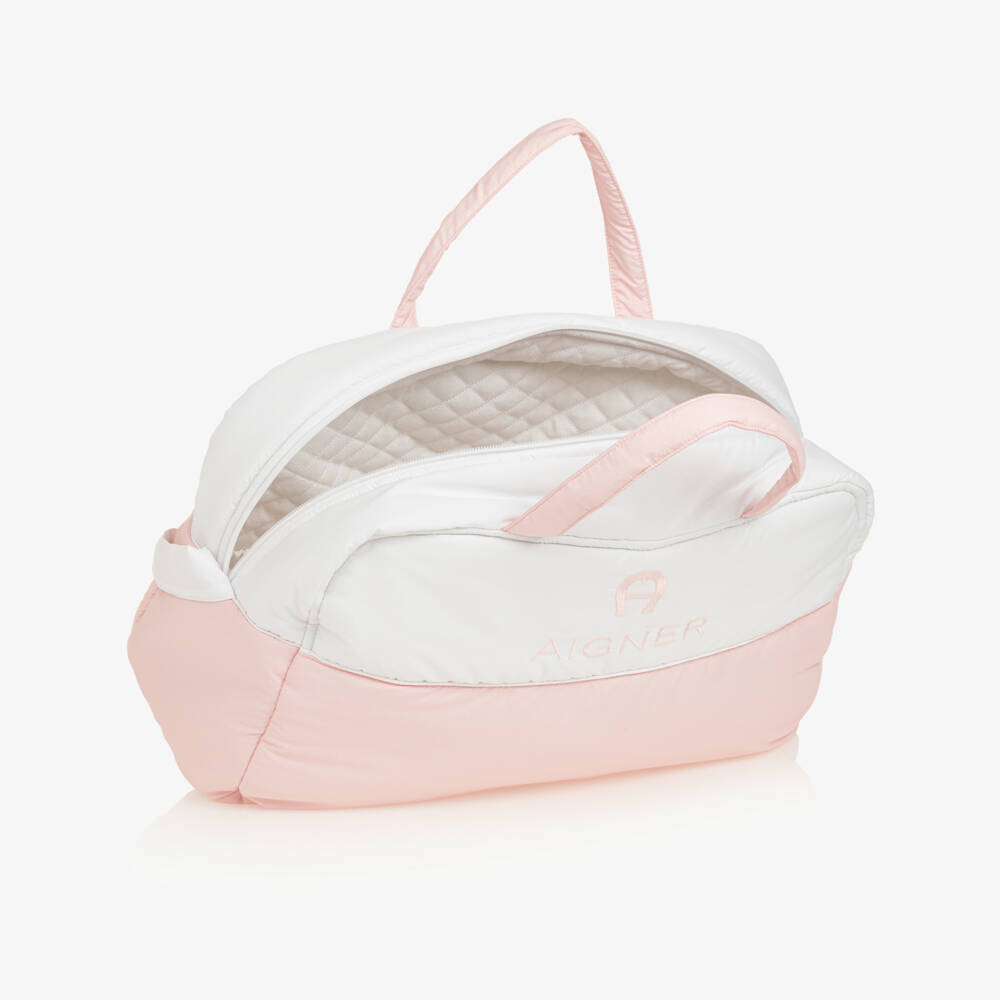 AIGNER-White & Pink Baby Changing Bag (43cm) | Childrensalon