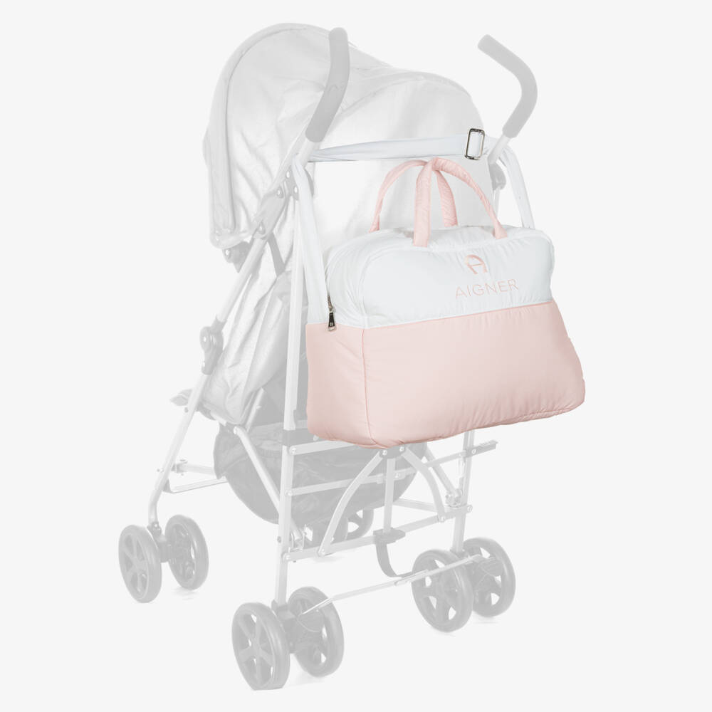 AIGNER-White & Pink Baby Changing Bag (43cm) | Childrensalon