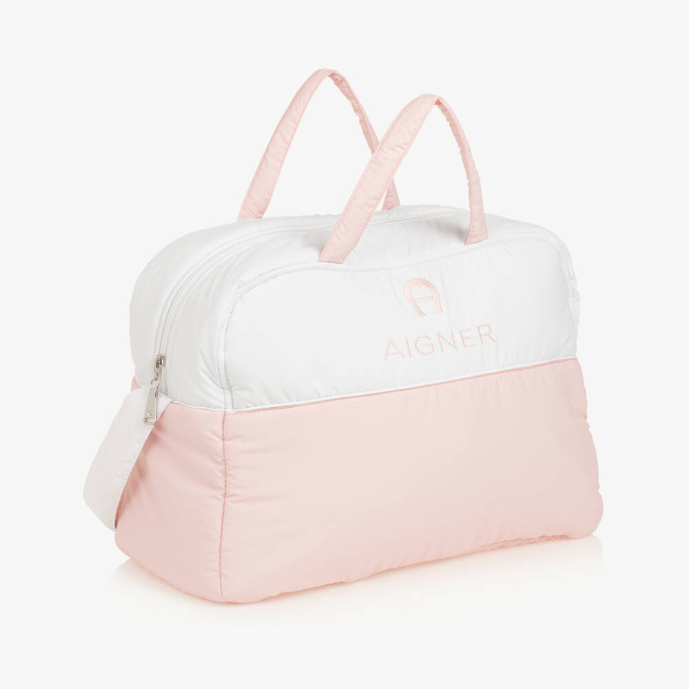 AIGNER-White & Pink Baby Changing Bag (43cm) | Childrensalon