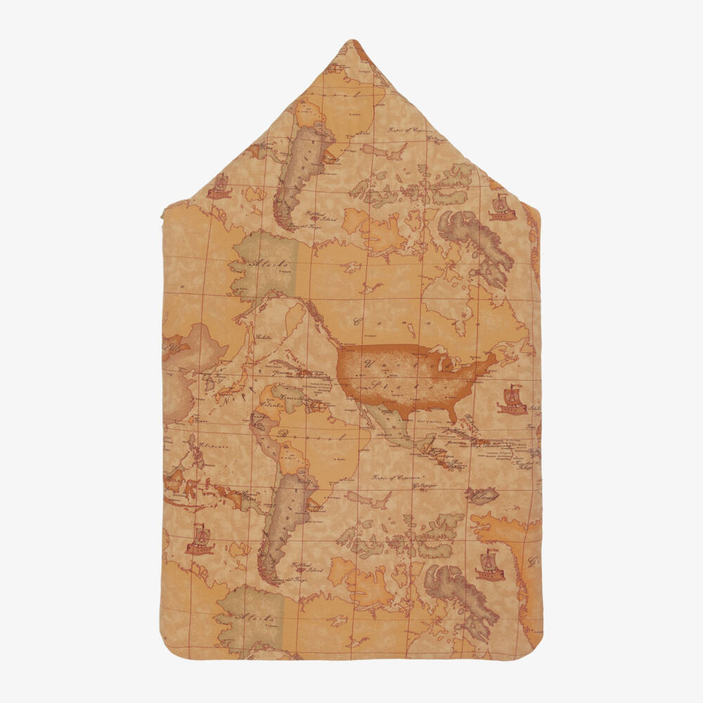 Alviero Martini-Baby Girls White & Beige Geo Map Cotton Nest (70cm) | Childrensalon