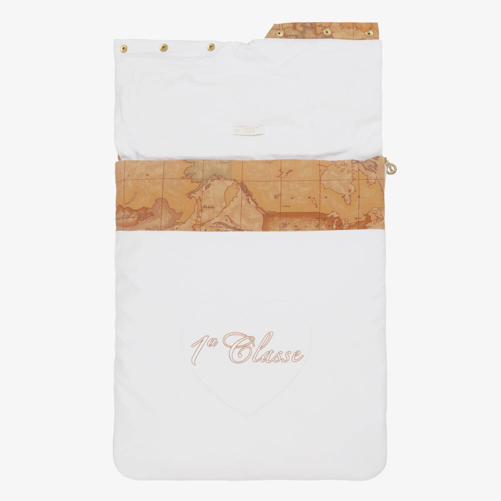 Alviero Martini-Baby Girls White & Beige Geo Map Cotton Nest (70cm) | Childrensalon