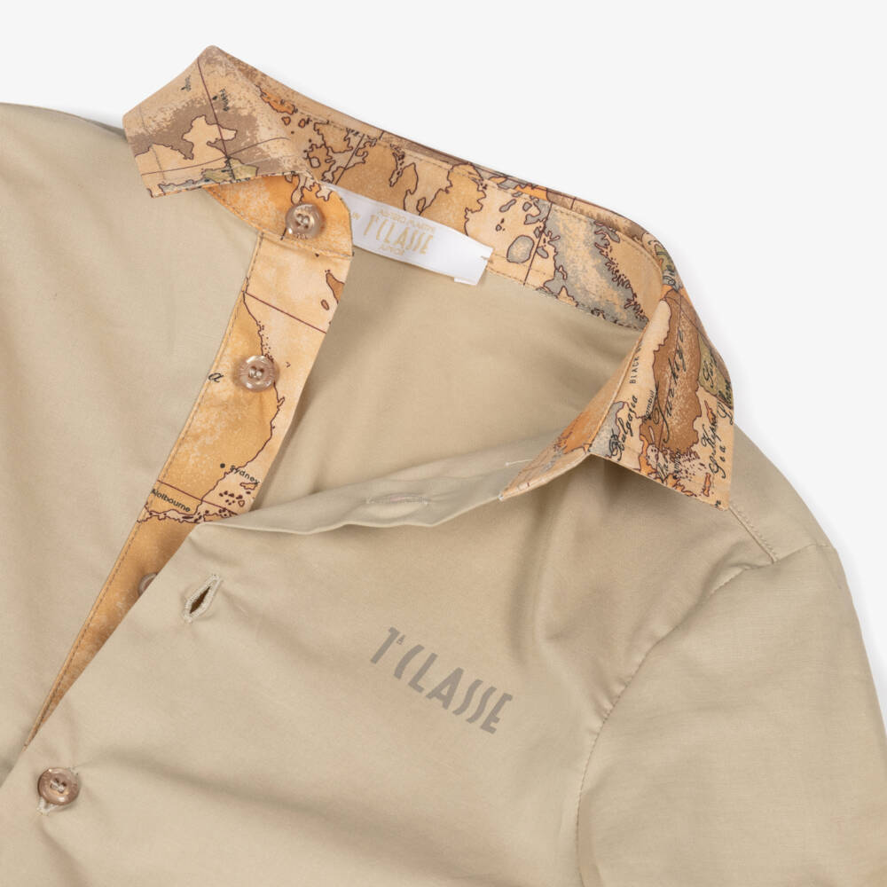 Alviero Martini-قميص بياقة بطبعة الخريطة قطن لون بيج | Childrensalon