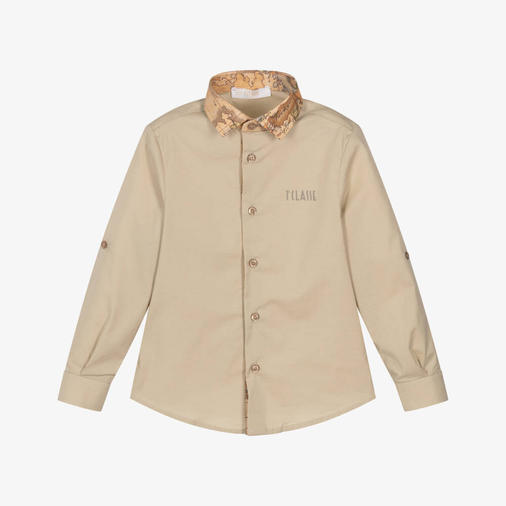 Alviero Martini-قميص بياقة بطبعة الخريطة قطن لون بيج | Childrensalon