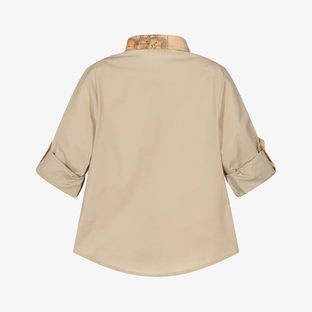 Alviero Martini-قميص بياقة بطبعة الخريطة قطن لون بيج | Childrensalon