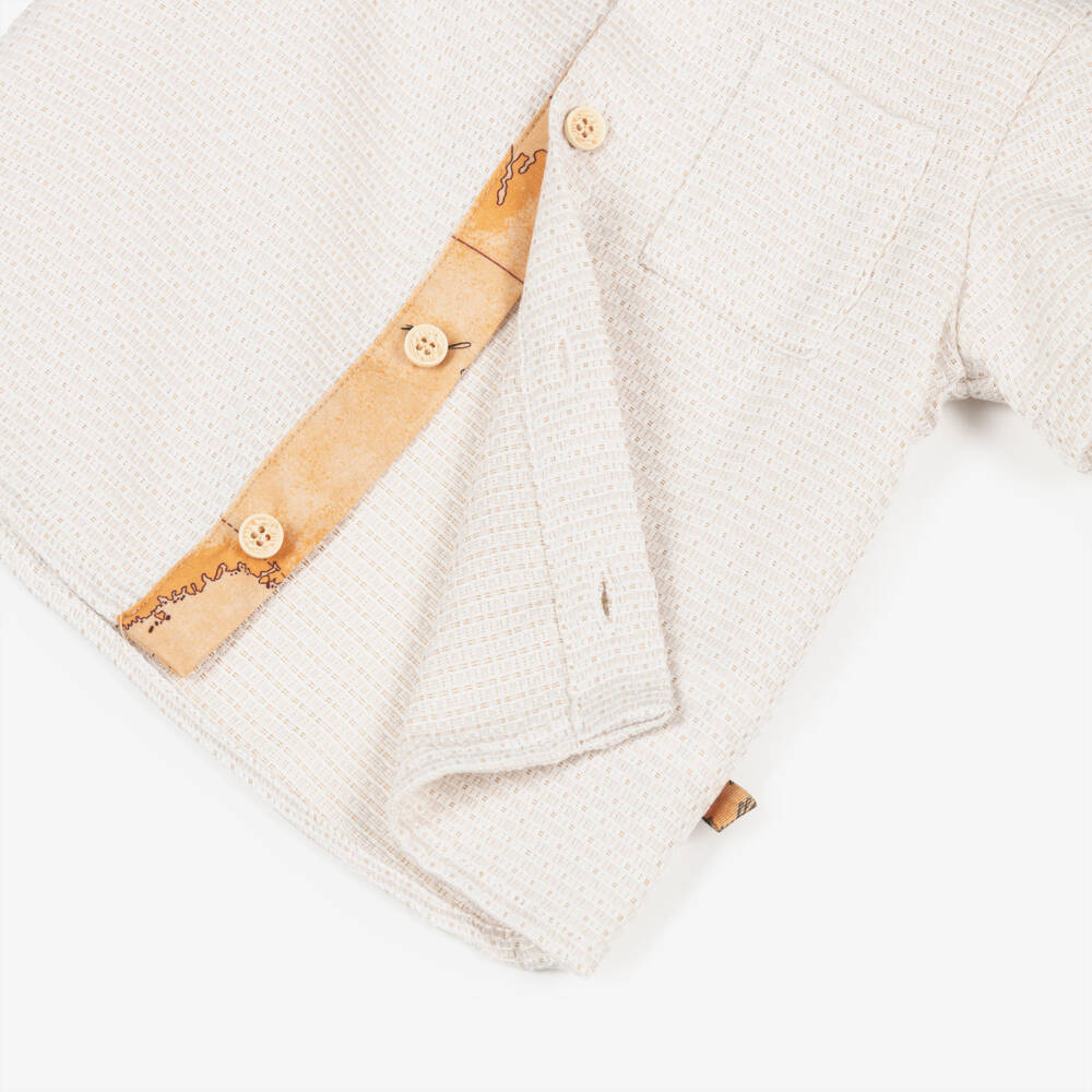 Alviero Martini-Boys Beige Shirt & Shorts Set with Geo Map Trim | Childrensalon