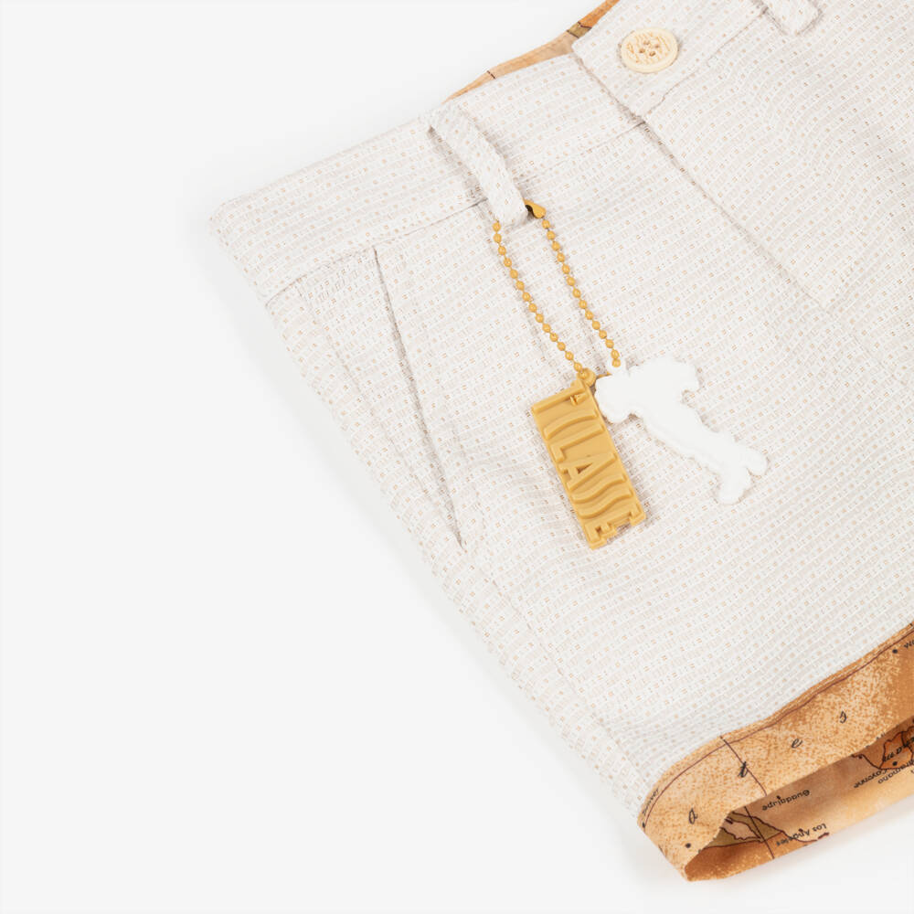 Alviero Martini-Boys Beige Shirt & Shorts Set with Geo Map Trim | Childrensalon