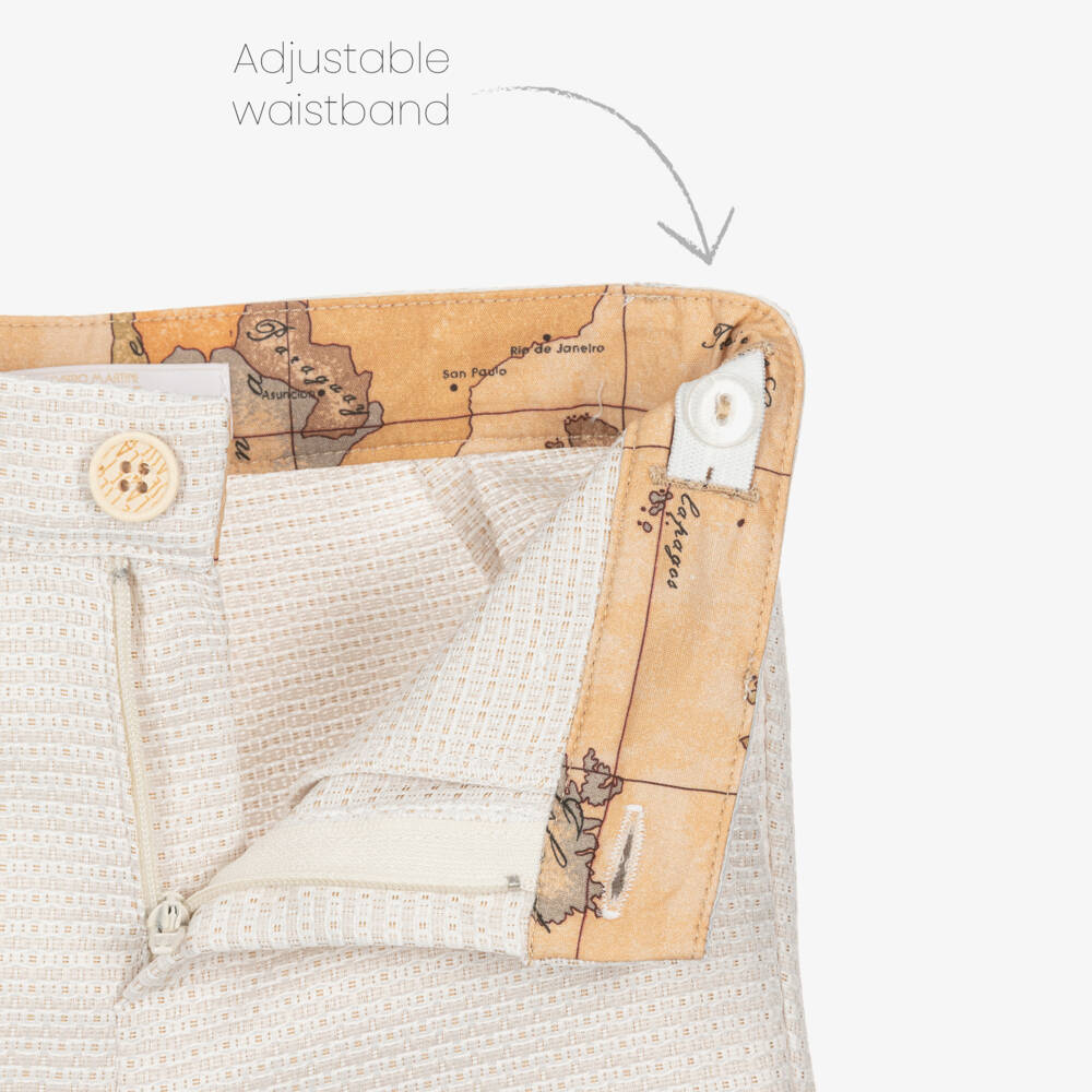 Alviero Martini-Boys Beige Shirt & Shorts Set with Geo Map Trim | Childrensalon