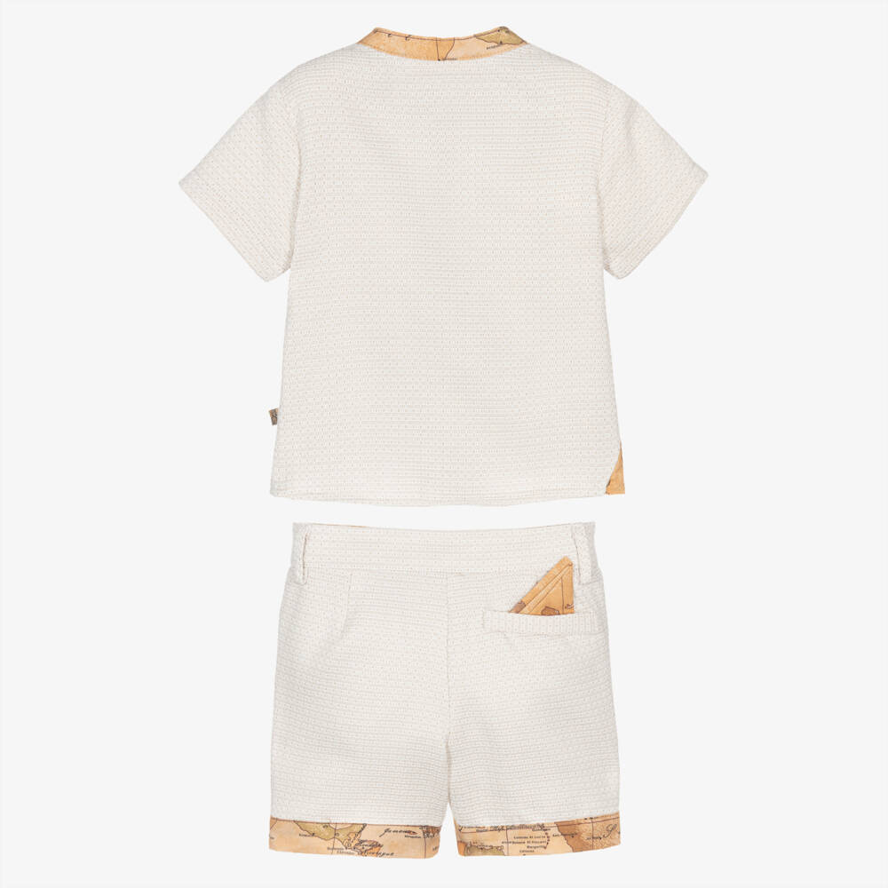 Alviero Martini-Boys Beige Shirt & Shorts Set with Geo Map Trim | Childrensalon