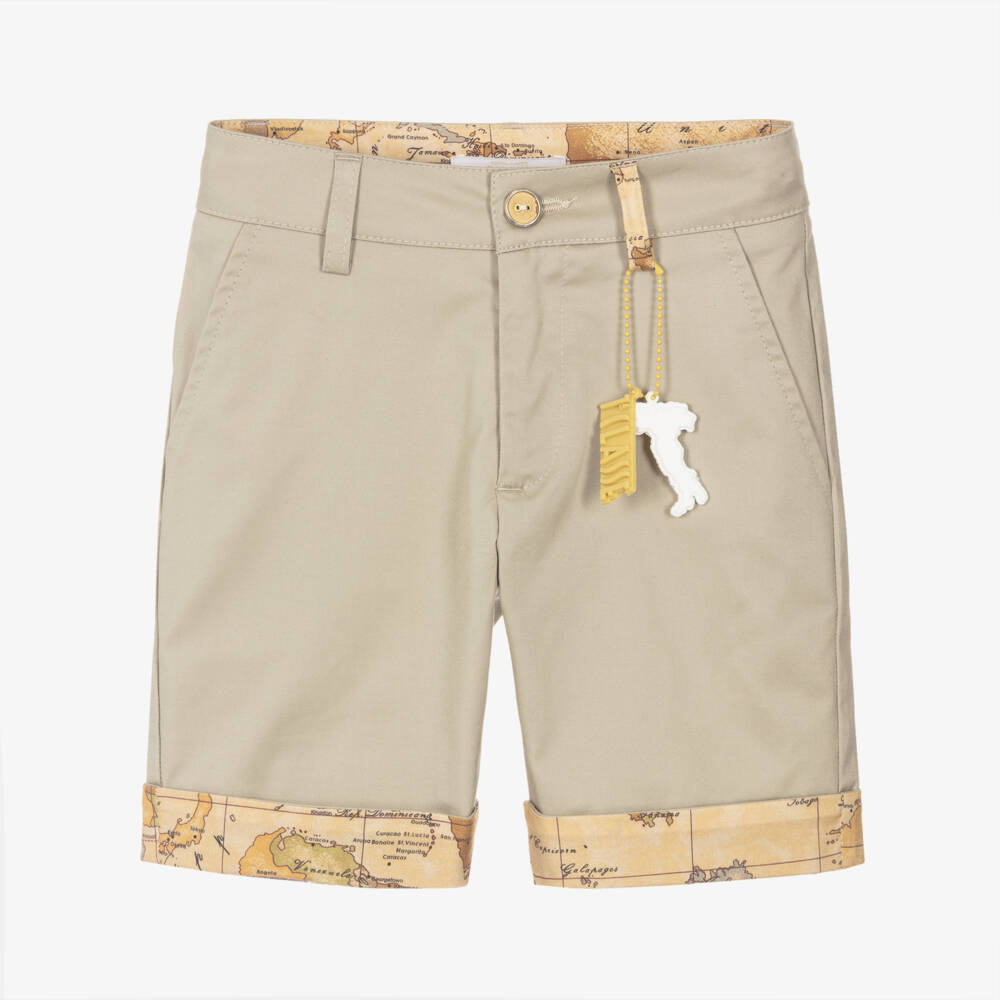 Alviero Martini-Boys Beige Shorts with Geo Trims | Childrensalon