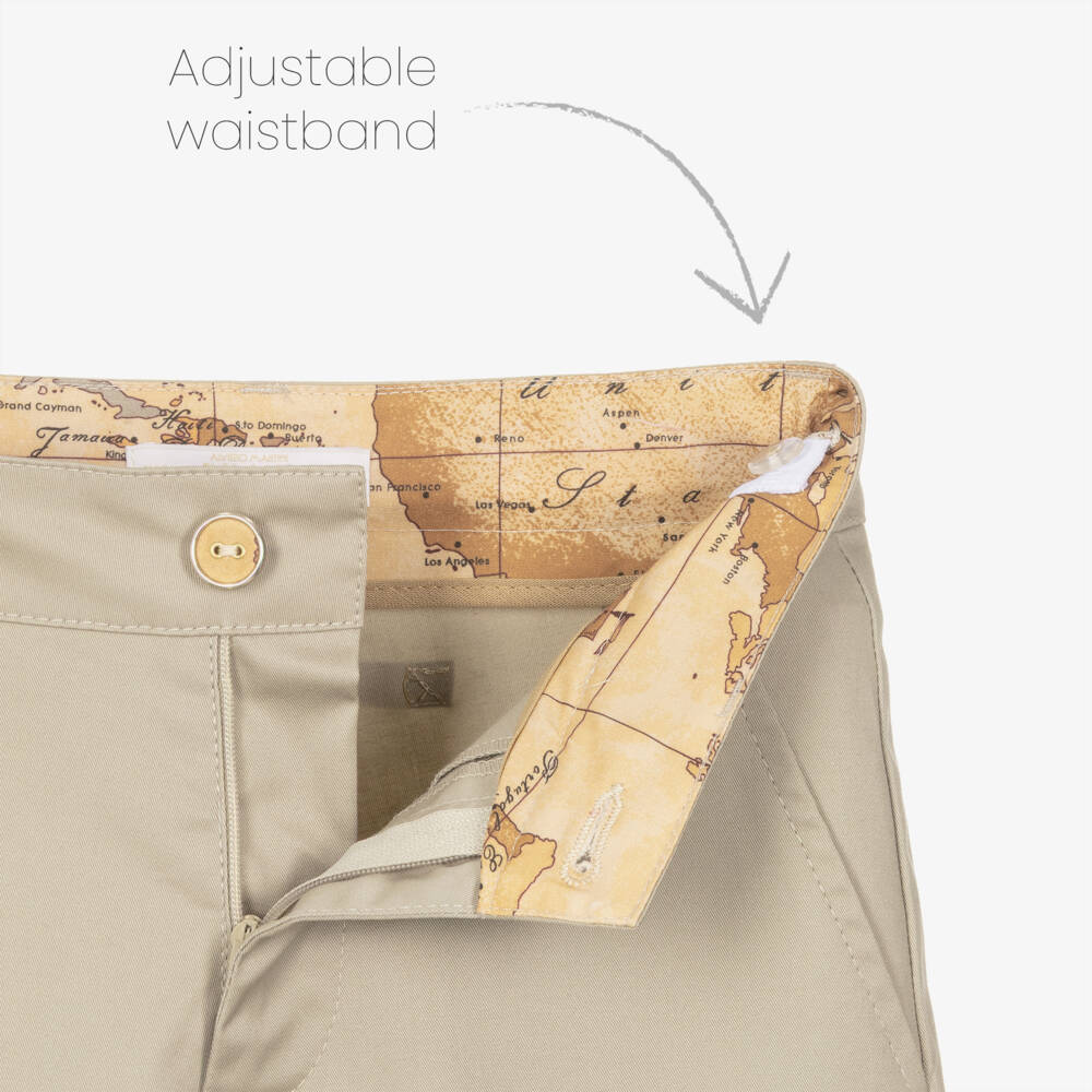 Alviero Martini-Boys Beige Shorts with Geo Trims | Childrensalon