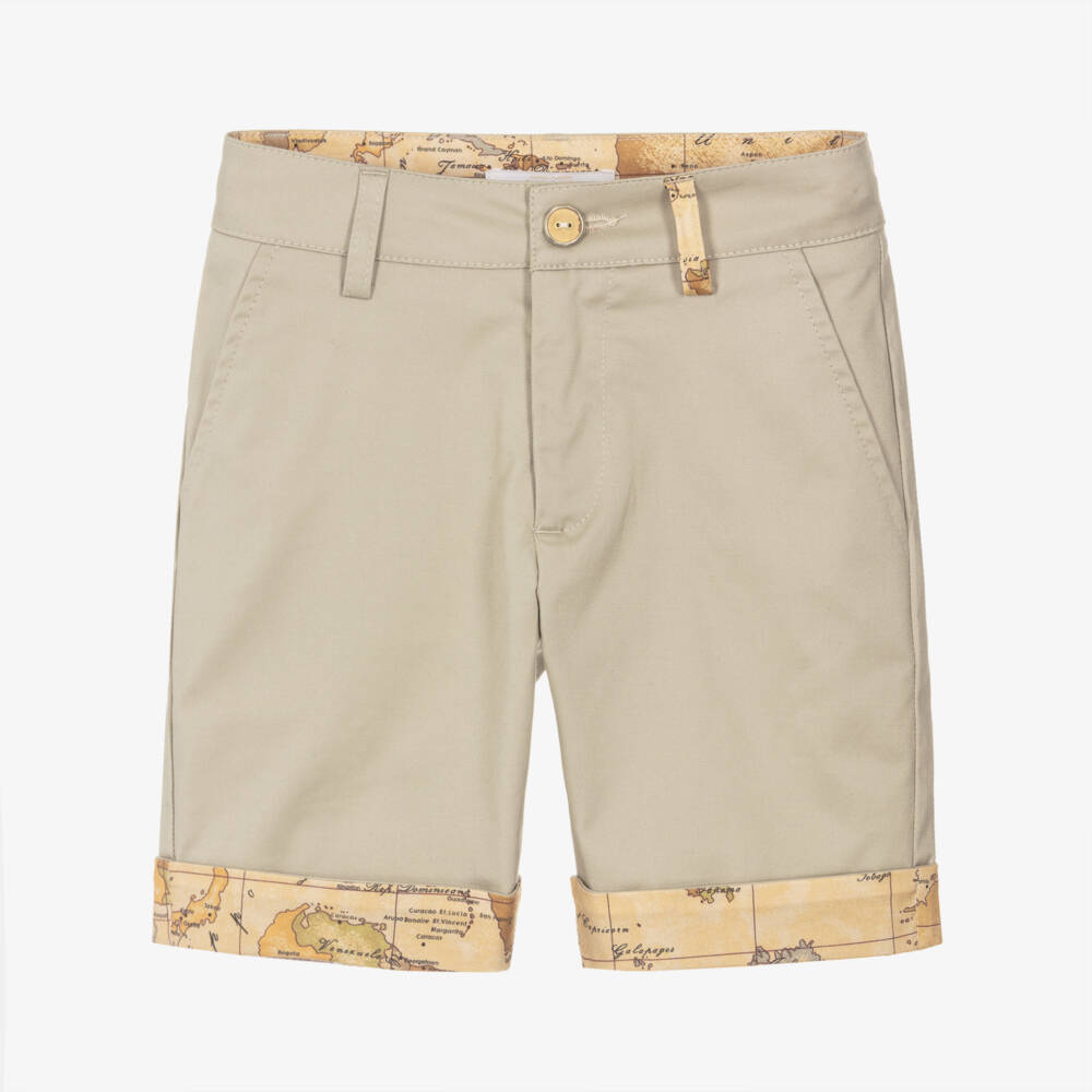 Alviero Martini-Boys Beige Shorts with Geo Trims | Childrensalon
