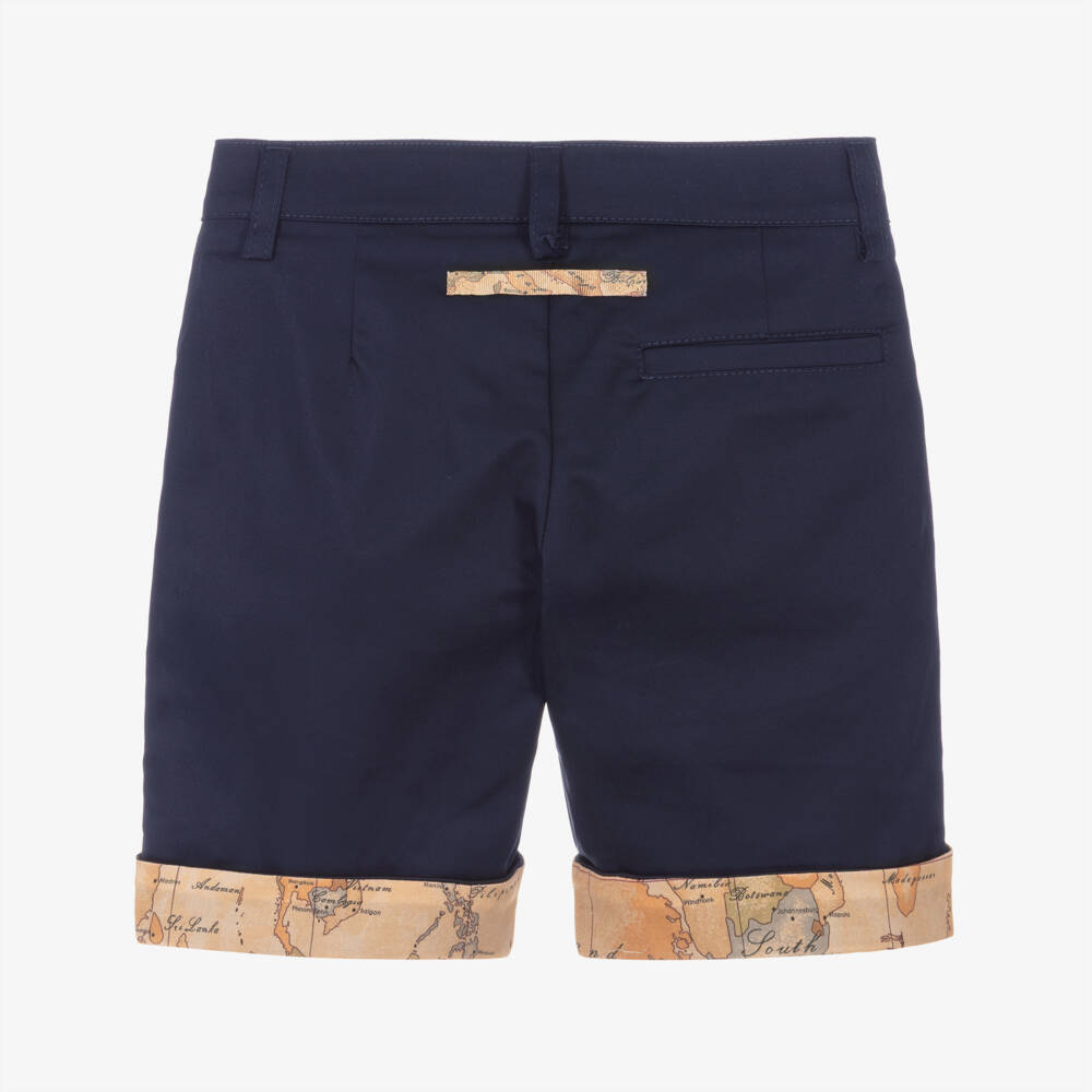 Alviero Martini-Boys Navy Blue Cotton Bermuda Shorts with Geo Trims | Childrensalon
