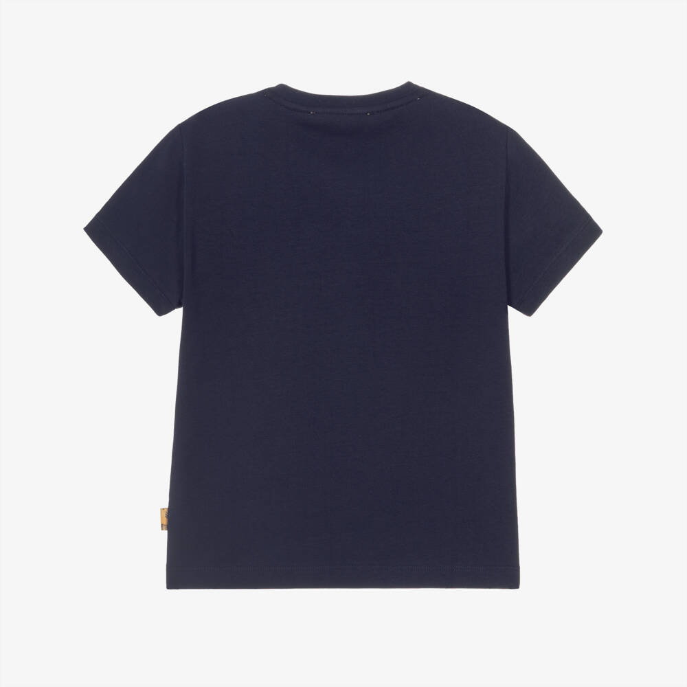 Alviero Martini-Boys Navy Blue Cotton T-Shirt with Geo Map 1a Classe Logo | Childrensalon